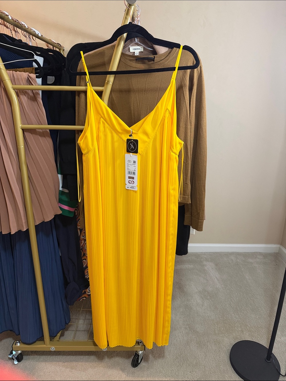 Escada Bright Yellow Pleated Midi Slip Dress
